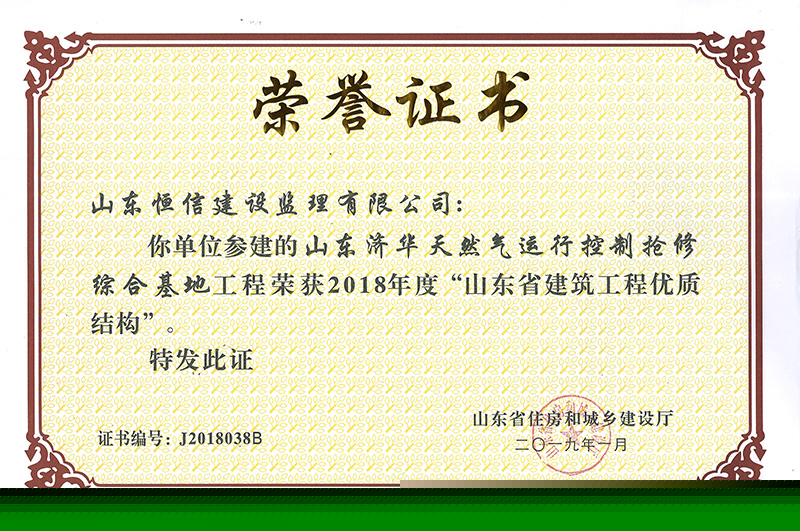 山東濟華天然氣-2018年度省優(yōu)質(zhì)結構